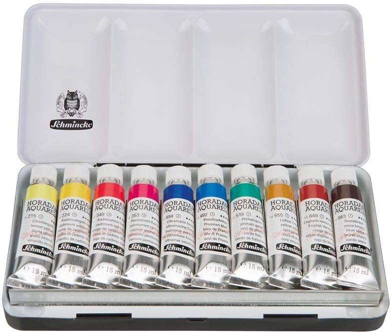 Schmincke – HORADAM® AQUARELL color box, basic assortment, 12 x 5 ml tubes, 74112097, metal box, painting set, finest premium watercolors(0.51 Fl Oz (Pack of 10))
