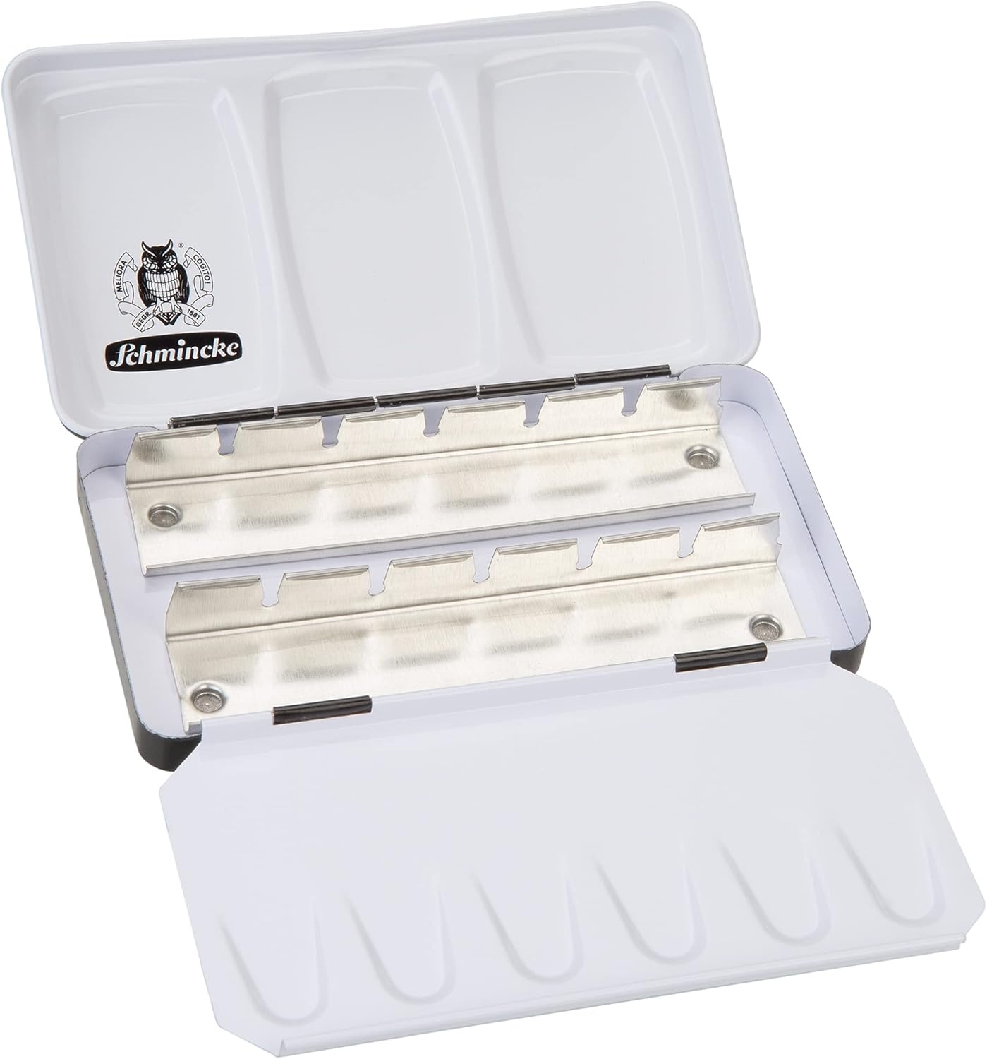 Schmincke – HORADAM AQUARELL Empty Box for 12 x 1/2 Cells, 74 913 097, Black Metal Box with Mixing Palette, for Individual Filling with 12 Half Cells HORADAM AQUARELL