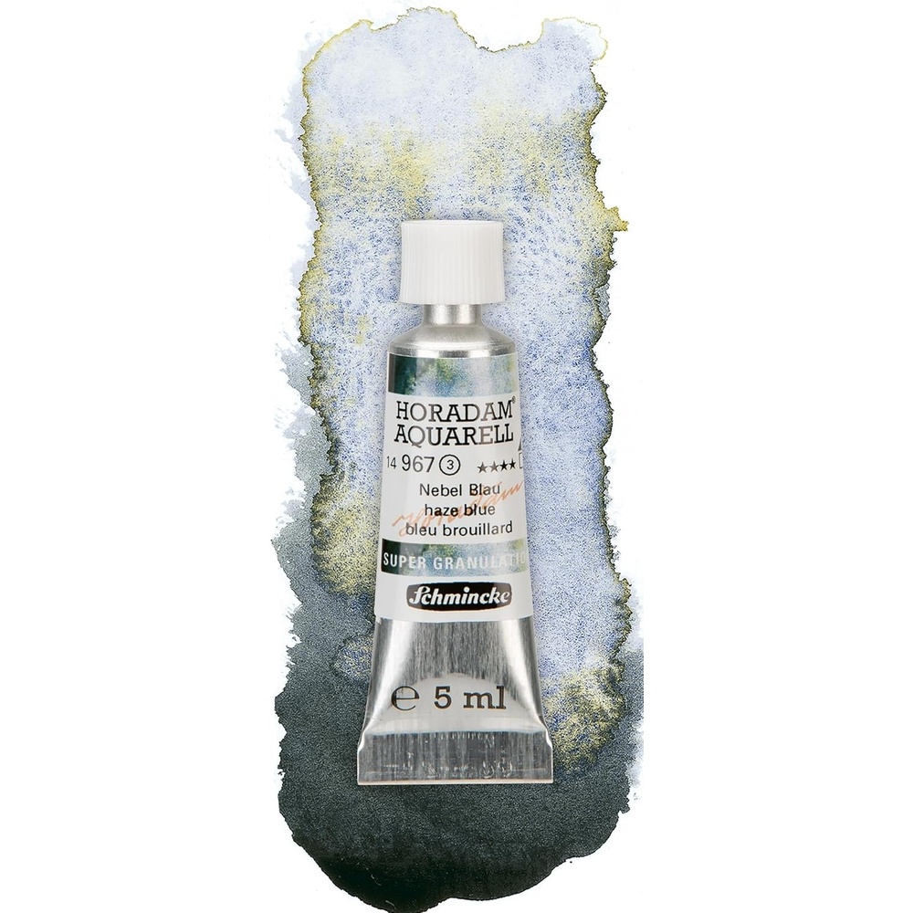 Schmincke – HORADAM® AQUARELL, Super Granulation, 14 924 001 Desert Green, 5 ml tube, very strong granulating colors, finest, super granulating watercolors | 14 924 001, Very Strong Granulating, Finest Watercolors, Super Granulating(967 haze blue)