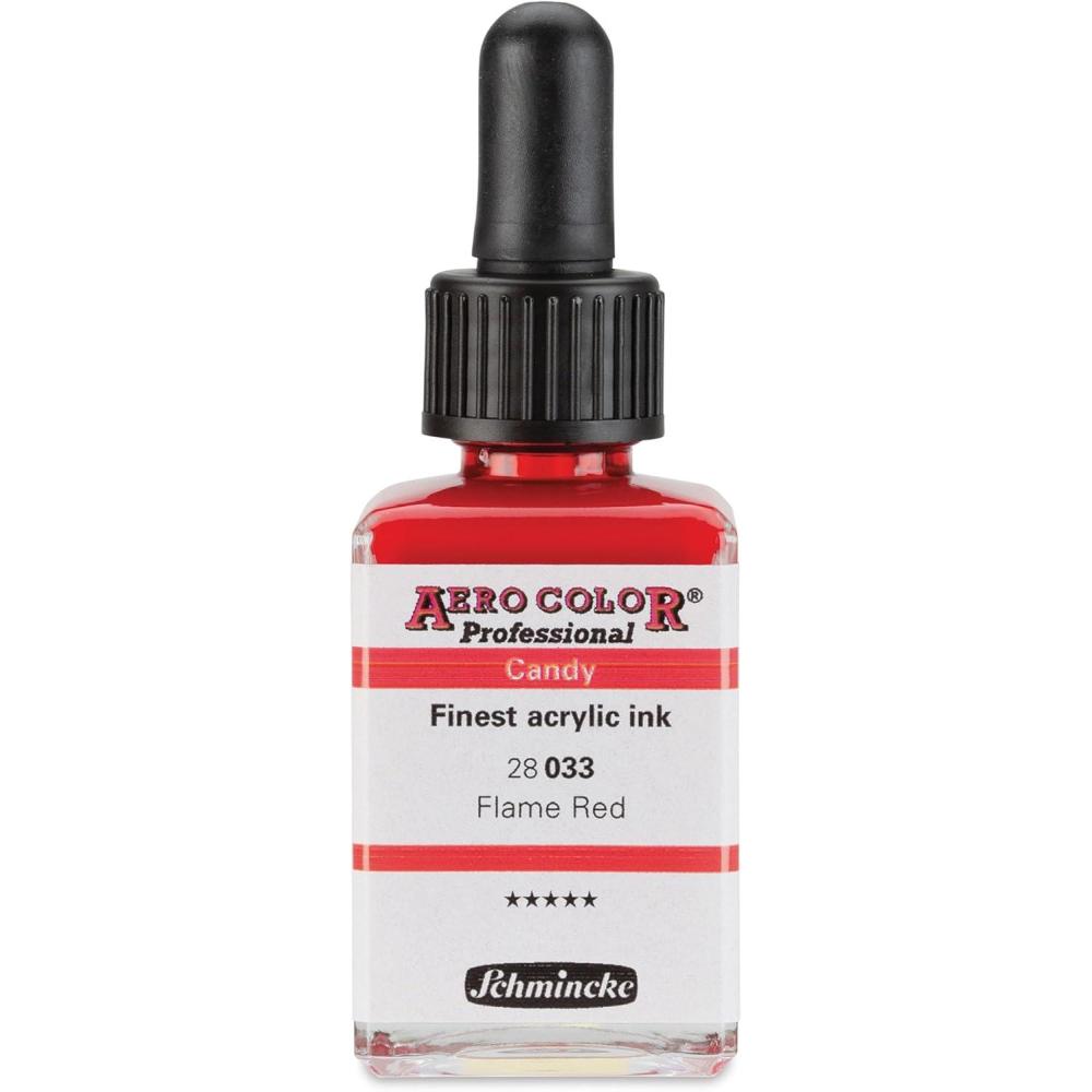 Schmincke – AERO COLOR® Professional – finest liquid, high color acrylic paint, airbrush, mixed media, acrylic ink, AERO METALLIC brill. gold – 28 ml(330 flame red)