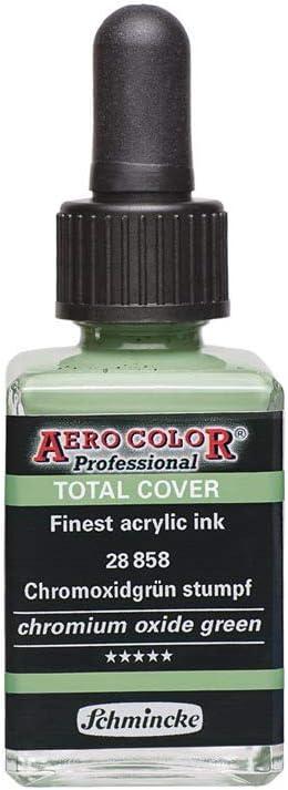 Schmincke – AERO COLOR® Professional – finest liquid, high color acrylic paint, airbrush, mixed media, acrylic ink, AERO METALLIC brill. gold – 28 ml(858 chromium oxide green)
