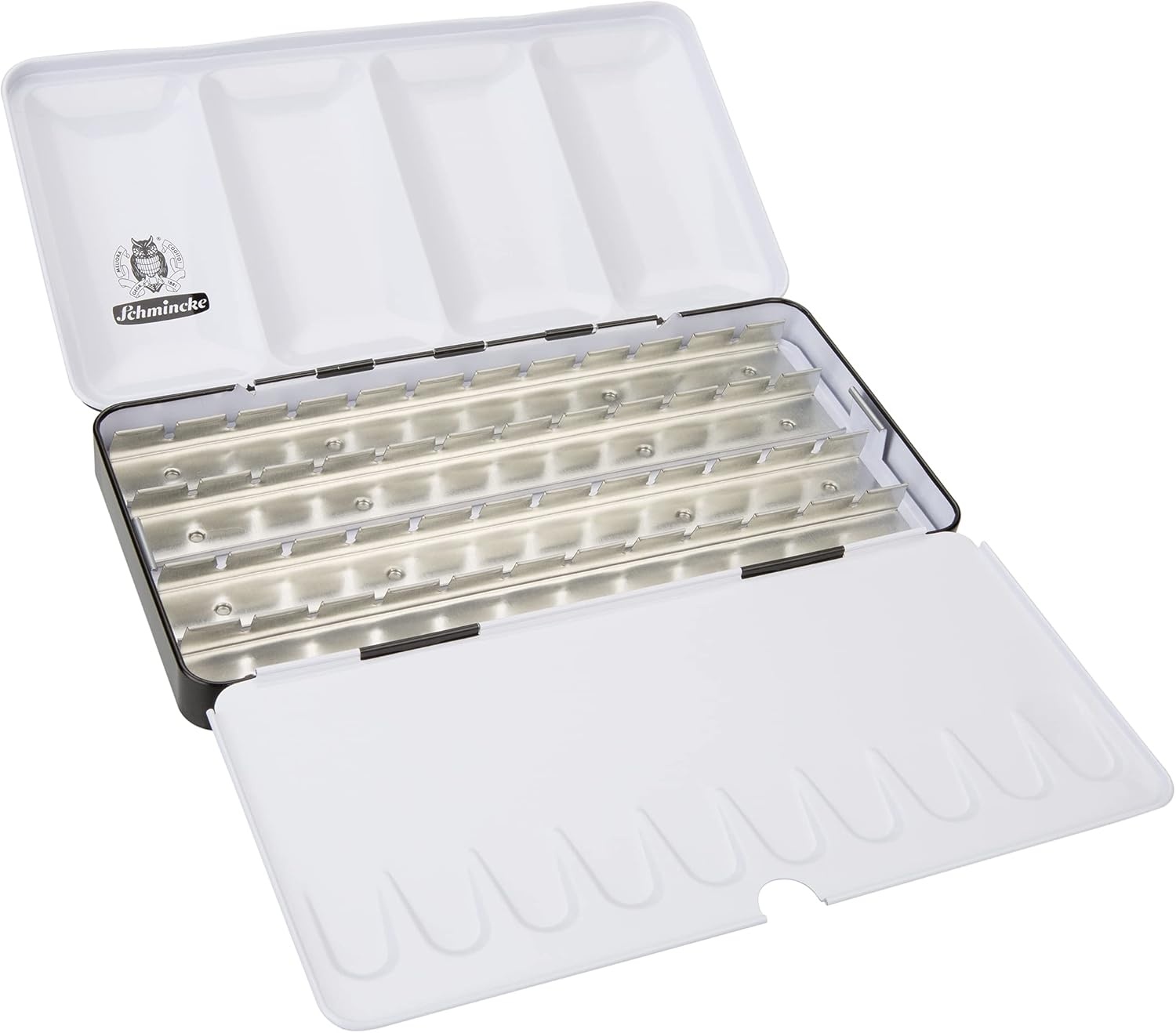 Schmincke – HORADAM AQUARELL Empty Box, 74 948 097, Black Metal Box, with Mixing Palette for Individual Filling with 48 x 1/2 or 24 x 1/1 Cells HORADAM AQUARELL(8.7″ x 4.3″ x 1.6″)