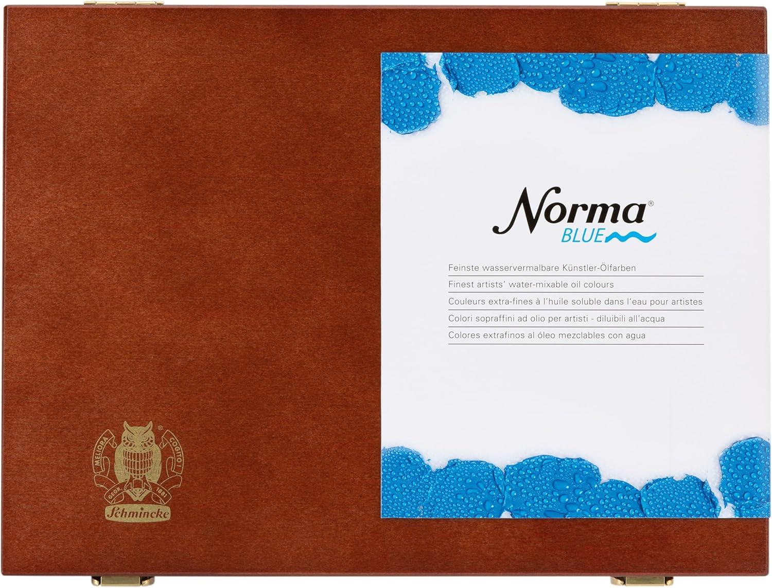 Schmincke – NORMA® Blue, 71 750 097, wooden box with 11 x 35 ml tubes, finest water-mixable artist oil colors, highly pigmented, lightfast, vegan(Wooden box  11 x 35 ml)