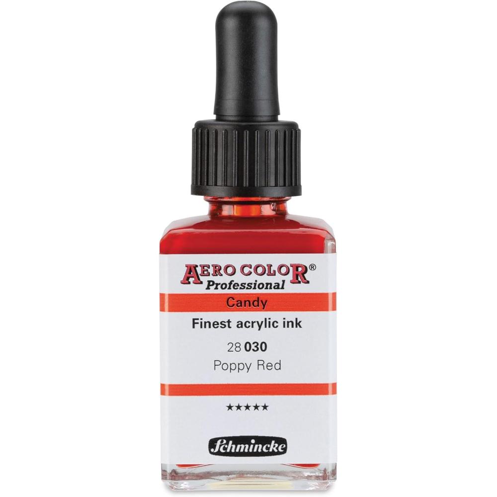 Schmincke – AERO COLOR® Professional – finest liquid, high color acrylic paint, airbrush, mixed media, acrylic ink, AERO METALLIC brill. gold – 28 ml(300 poppy red)