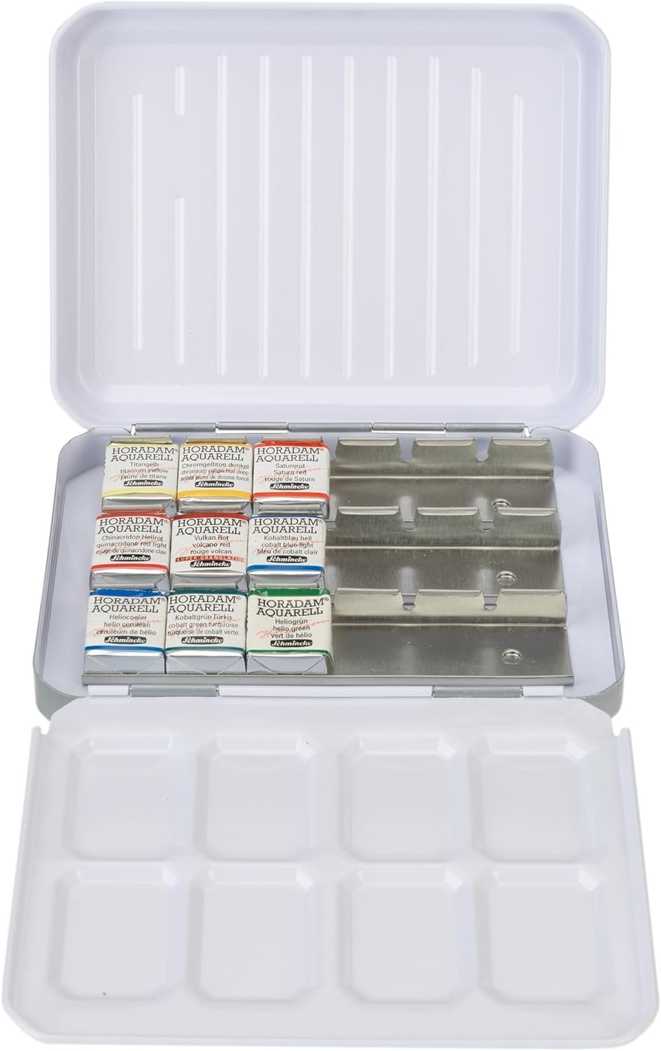 Schmincke – HORADAM® AQUARELL, Exceptional colors Set, 9 x 1/2 pans, 74 643 097, metal box, painting set, finest watercolors