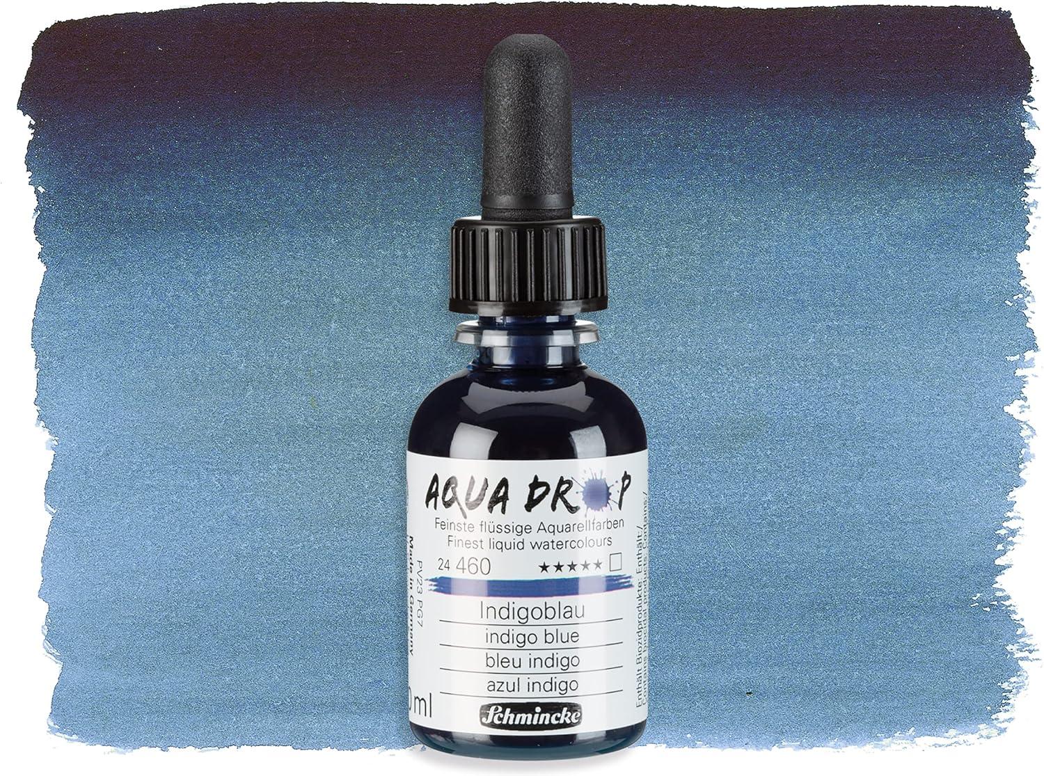Schmincke – AQUA DROP, liquid, pigment-based watercolour, brilliant orange in 30 ml pipette bottle, 24250034, for watercolorpainting, urban sketching, calligraphy, handlettering, lightfast(460 indigo blue)