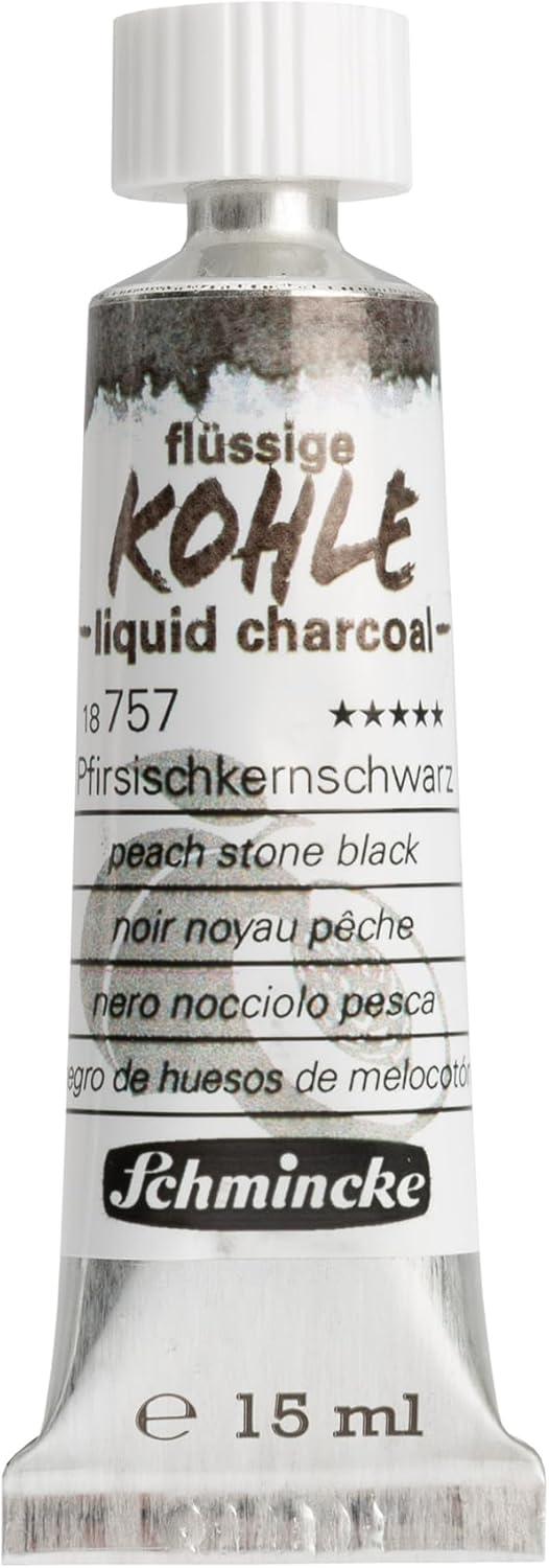 Schmincke – Liquid Charcoal, grape seed black, 15 ml, 18 755 006, for charcoal painting, charcoal drawing and underpainting, vegan(Peach stone black)