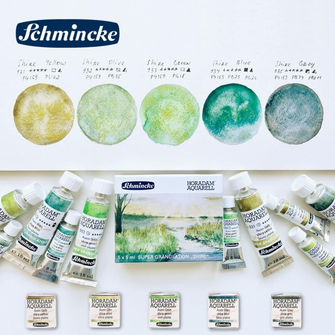 Schmincke – HORADAM® AQUARELL, Super Granulation, 14 916 044 Urban Yellow, 1/2 pans, very strong granulating colors, finest, super granulating watercolors(932 shire olive)