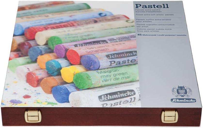 Schmincke – Pastel, 45 colors, multi-purpose, 77 245 097, wooden box with 45 pastel pencils, handmade pastels, brilliant, velvety matt, highly lightfast shades