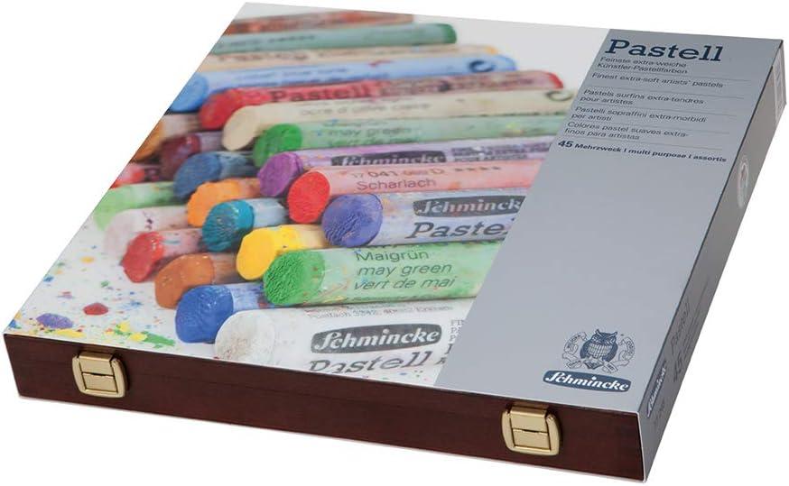 Schmincke – Pastel, 45 colors, multi-purpose, 77 245 097, wooden box with 45 pastel pencils, handmade pastels, brilliant, velvety matt, highly lightfast shades