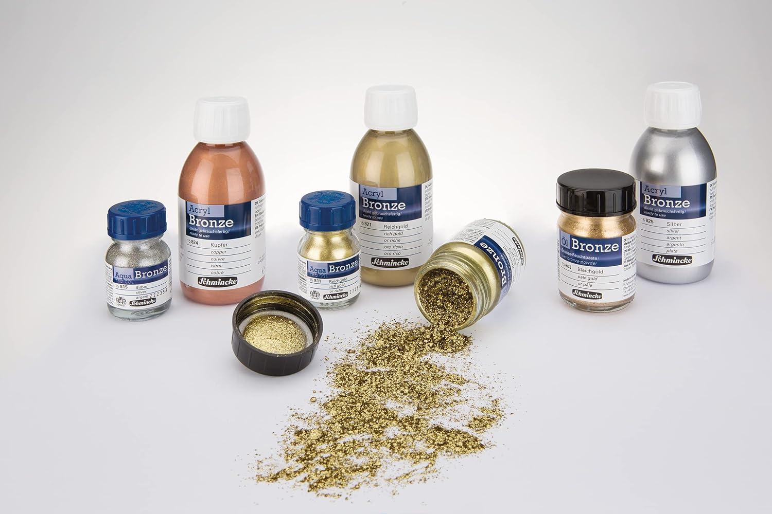 Schmincke – Oil bronze, rich gold, 50 ml, 15 801 024, for iridescent metallic effects on oil paintings, as well as pre-primed surfaces such as wood, metal, plaster(silver)