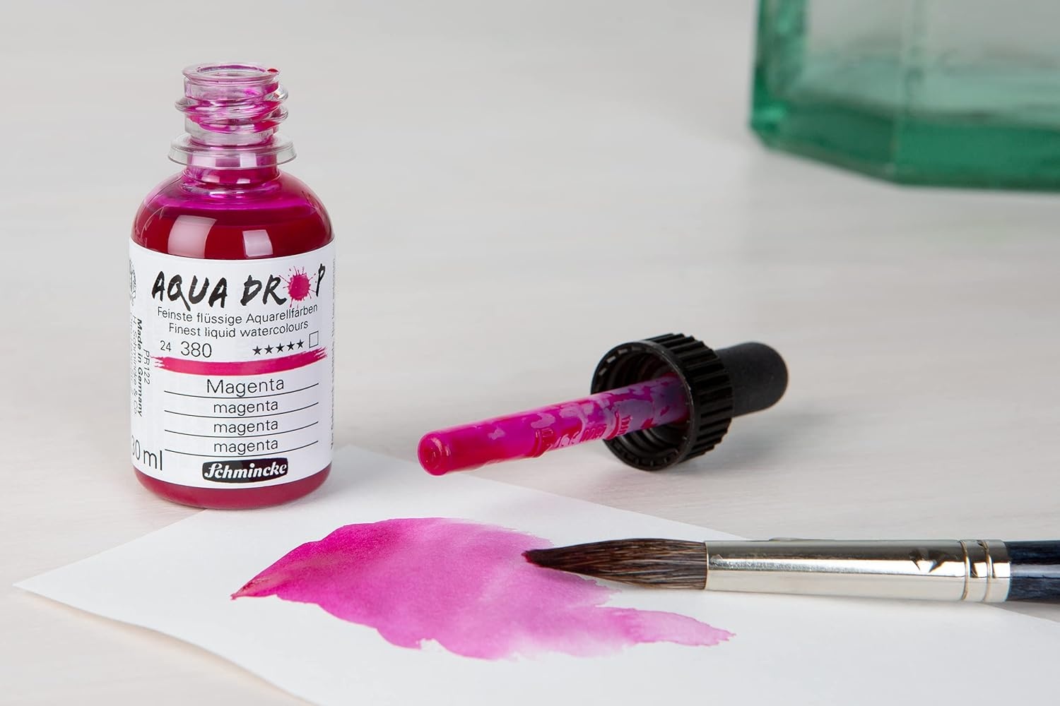 Schmincke – AQUA DROP, liquid, highly lightfast watercolor paint, 5 x 30 ml primary colors + Opaque White, 78 005 097, handlettering, airbrushing(5 x 1 fl oz + Liner)