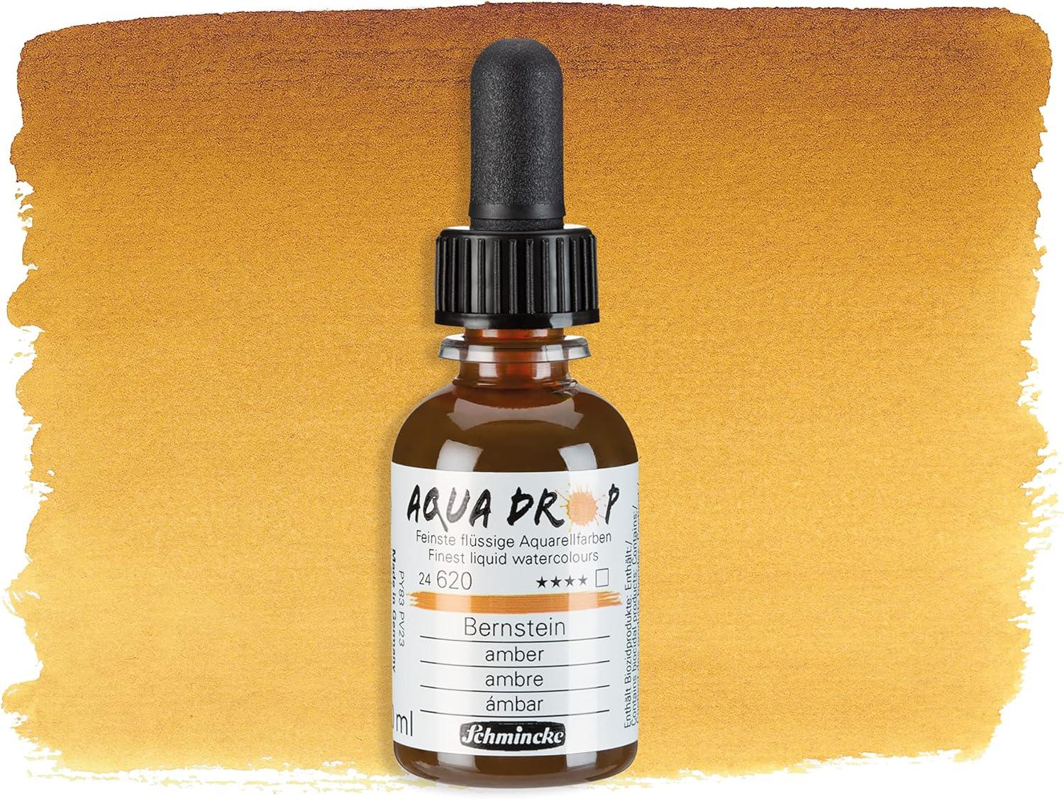 Schmincke – AQUA DROP, liquid, pigment-based watercolour, brilliant orange in 30 ml pipette bottle, 24250034, for watercolorpainting, urban sketching, calligraphy, handlettering, lightfast(620 Amber)