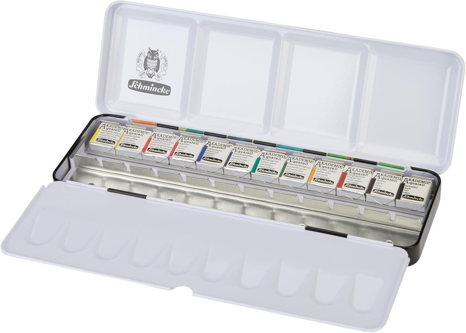 Schmincke – AKADEMIE® AQUARELL, 12 x 1/2 pans, 75 782 097, metal box, painting set, fine watercolors