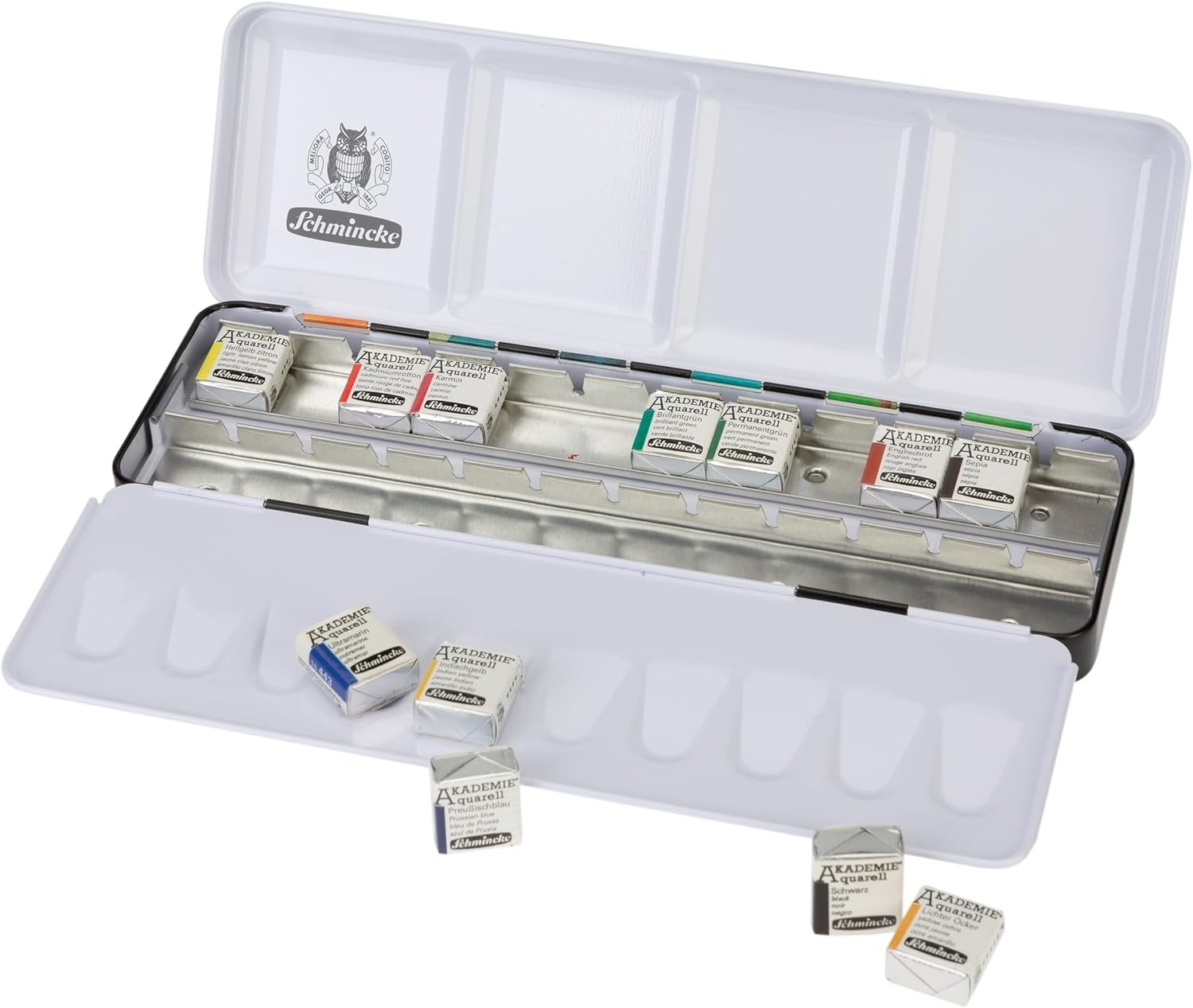 Schmincke – AKADEMIE® AQUARELL, 12 x 1/2 pans, 75 782 097, metal box, painting set, fine watercolors