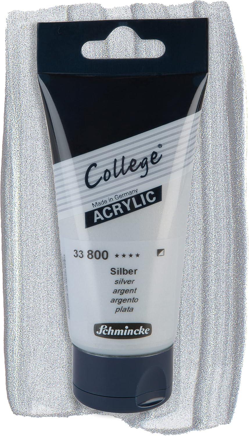 Schmincke – College® Acrylic, Silver in 75 ml tube, 33800013, Acrylic paint with artist pigments in high concentration, opaque and glazing, lightfast, silk matt