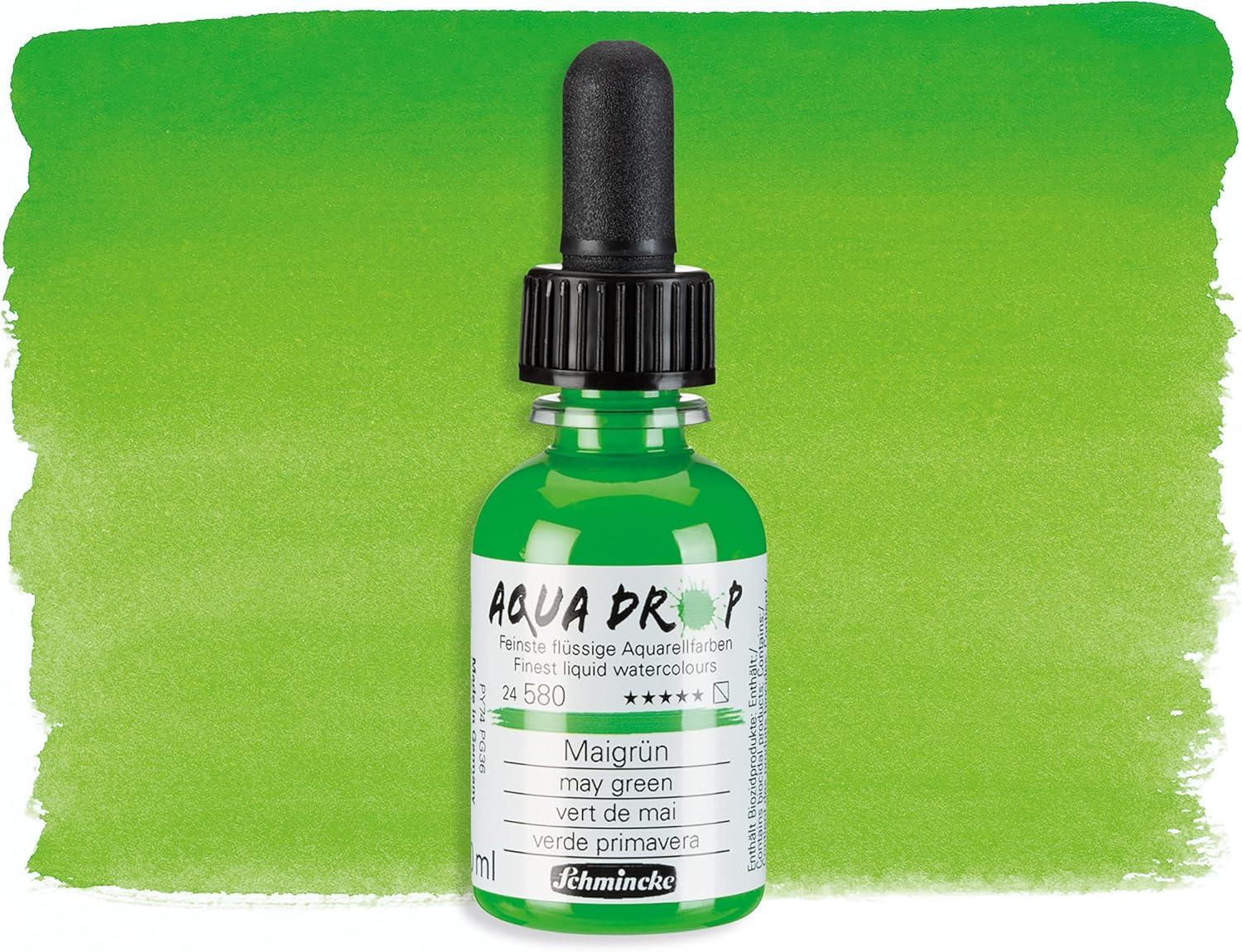 Schmincke – AQUA DROP, liquid, pigment-based watercolour, brilliant orange in 30 ml pipette bottle, 24250034, for watercolorpainting, urban sketching, calligraphy, handlettering, lightfast(580 may green)