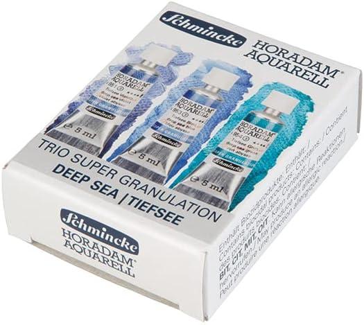 Schmincke Horadam® Aquarell, Super Granulation Trio Deep Sea 5 ml Tubes, 74 614 097, Cardboard Set, Very Strong Granulating Watercolors(Deep Sea)