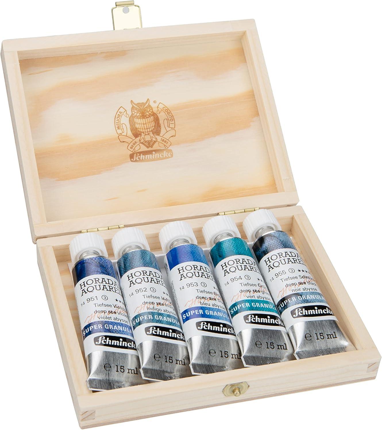 Schmincke Horadam® Aquarell, Super Granulation Trio Deep Sea 5 ml Tubes, 74 614 097, Cardboard Set, Very Strong Granulating Watercolors(Deep Sea)