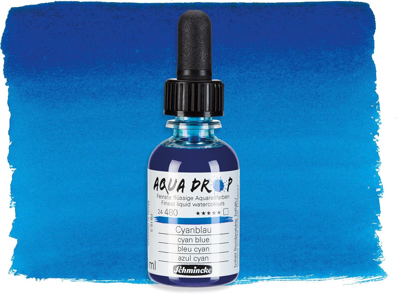 Schmincke – AQUA DROP, liquid, pigment-based watercolour, brilliant orange in 30 ml pipette bottle, 24250034, for watercolorpainting, urban sketching, calligraphy, handlettering, lightfast(480 Cyan Blue)