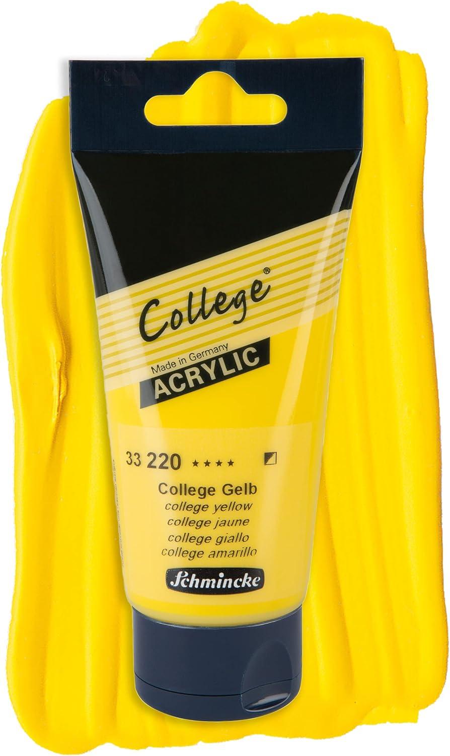 Schmincke – College® Acrylic, College® Yellow in 75 ml tube, 33220013, acrylic paint with artist pigments in high concentration, opaque and glazing, lightfast, silk matt