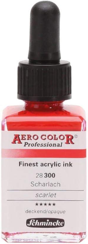 Schmincke – AERO COLOR® Professional – finest liquid, high color acrylic paint, airbrush, mixed media, acrylic ink, AERO METALLIC brill. gold – 28 ml(300 Scarlet)