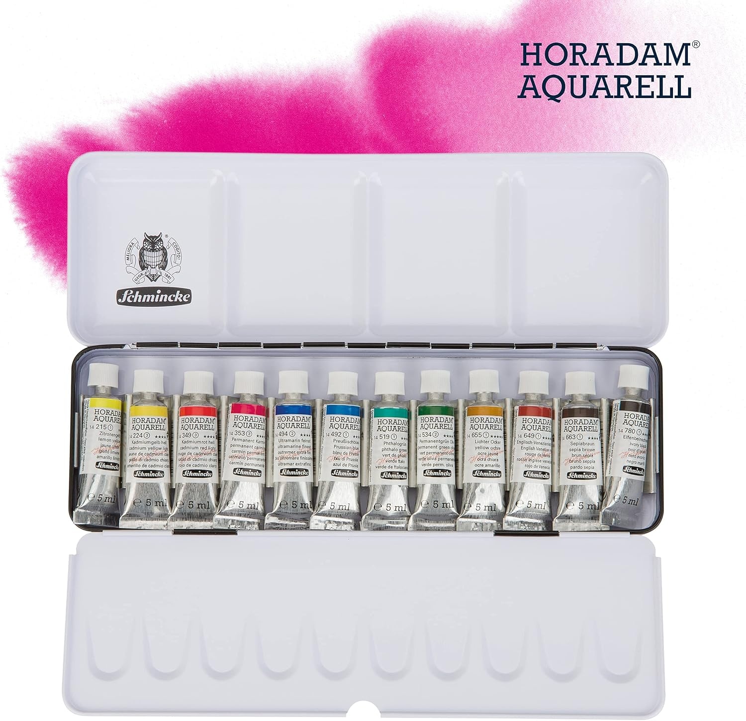 Schmincke – HORADAM® AQUARELL color box, basic assortment, 12 x 5 ml tubes, 74112097, metal box, painting set, finest premium watercolors(0.17 Fl Oz (Pack of 12))