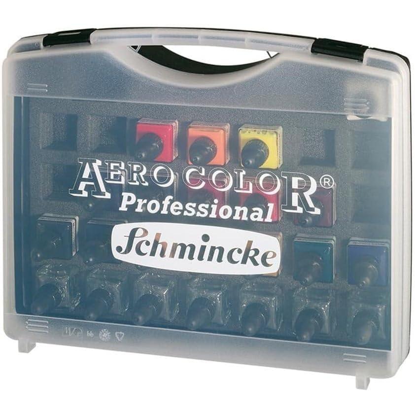 Schmincke – AERO COLOR Professional plastic case, 16 x 28 ml highly liquid acrylic colors + 7 empty bottles for own mixtures, 81 124 097, airbrush, acrylic painting, mixed media, acrylic ink(15.15 Fl Oz (Pack of 1))