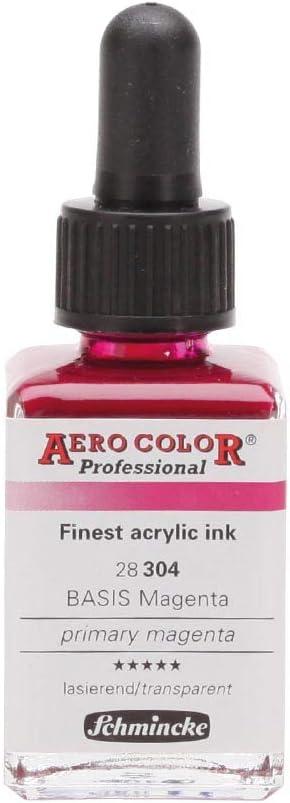 Schmincke – AERO COLOR® Professional – finest liquid, high color acrylic paint, airbrush, mixed media, acrylic ink, AERO METALLIC brill. gold – 28 ml(304 Primary Magenta)