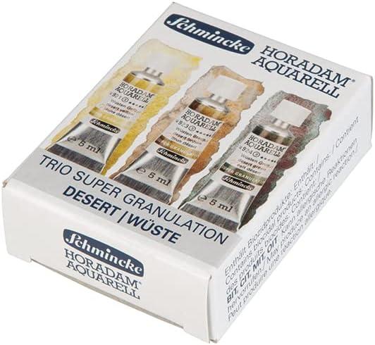 Schmincke Horadam® Aquarell, Super Granulation Trio Galaxy, 5 ml Tubes, 74 615 097, Cardboard Set, Very Strong Granulating colors, Finest, Super Granulating Watercolors(Desert)