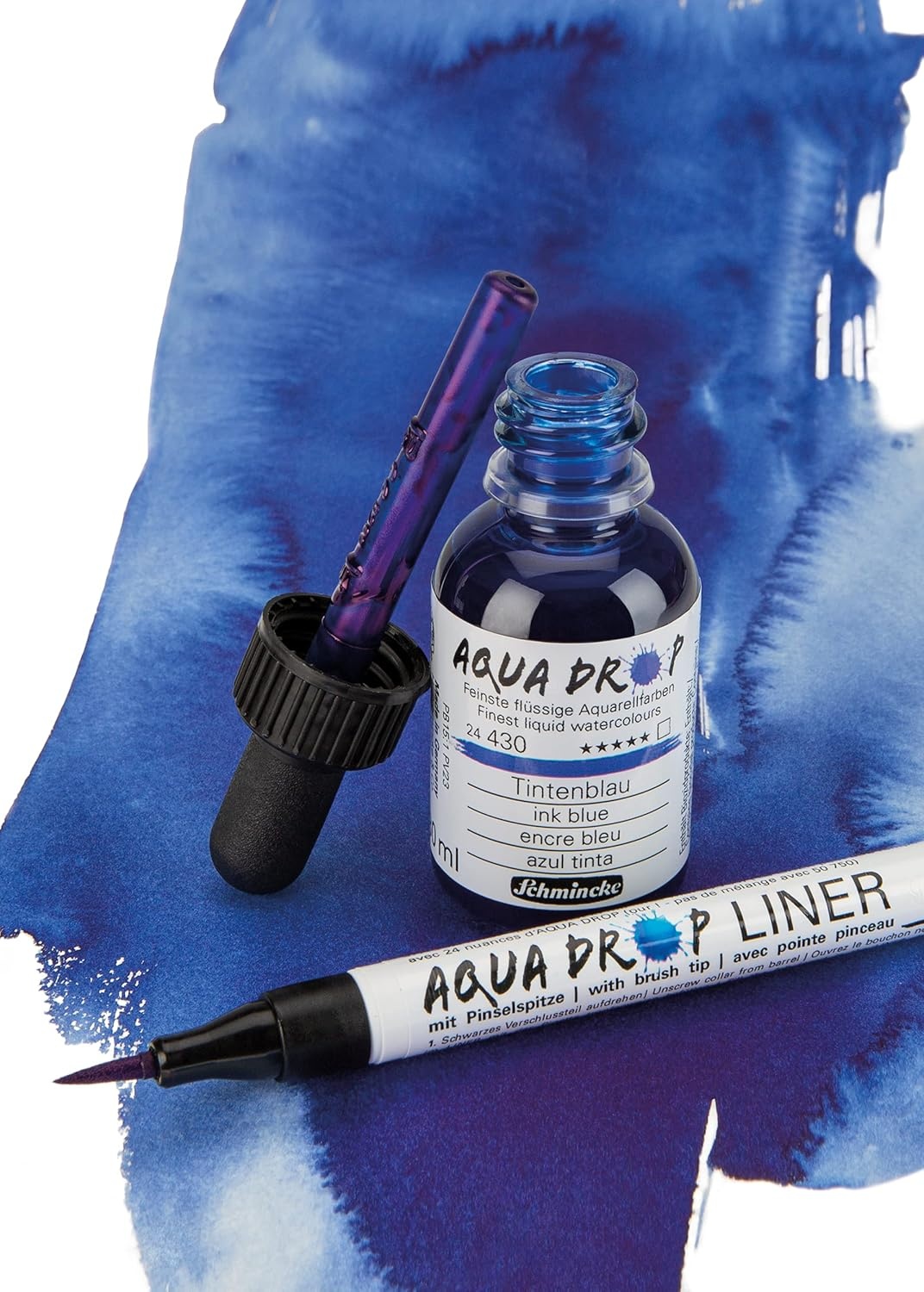 Schmincke – AQUA DROP, liquid, highly lightfast watercolor paint, 5 x 30 ml primary colors + Opaque White, 78 005 097, handlettering, airbrushing(5 x 1 fl oz + Opaque White)
