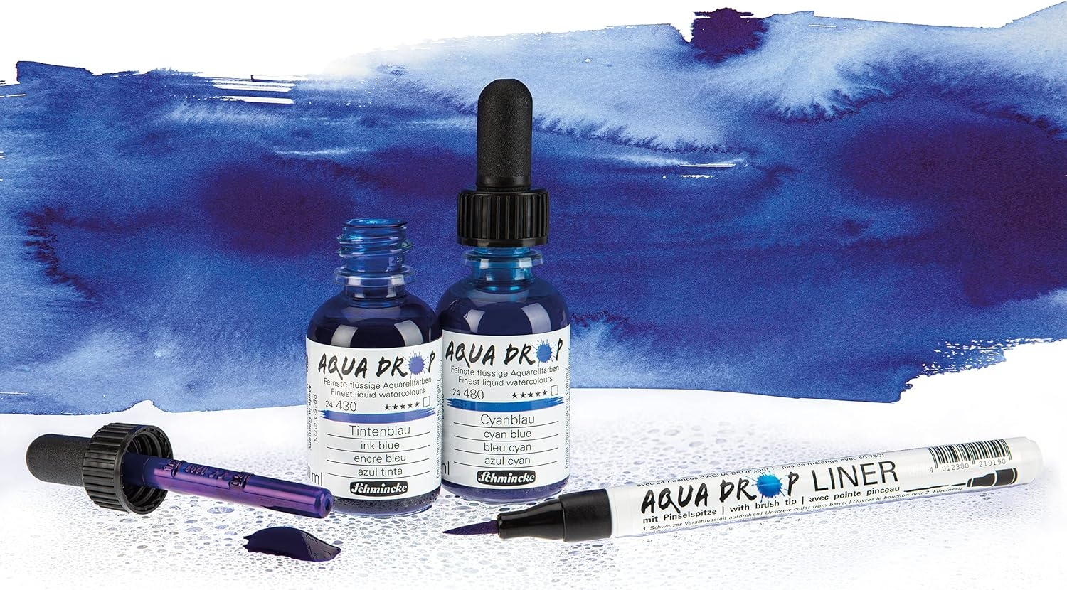 Schmincke – AQUA DROP, liquid, highly lightfast watercolor paint, 5 x 30 ml primary colors + Opaque White, 78 005 097, handlettering, airbrushing(5 x 1 fl oz + Opaque White)