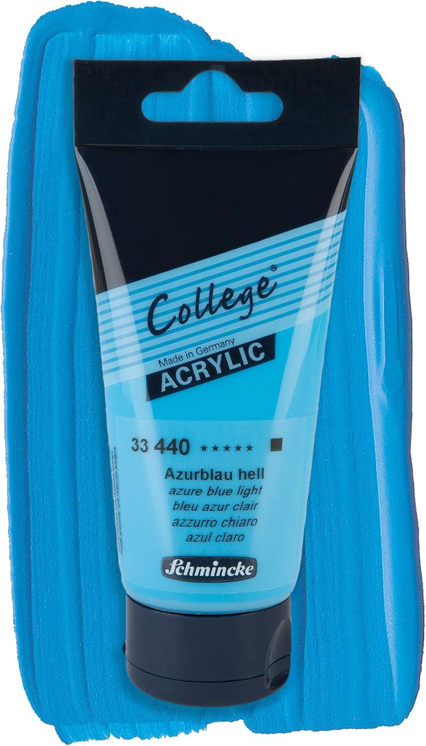 Schmincke – College® Acrylic, Azure blue light in 75 ml tube, 33440013, acrylic paint with artist pigments in high concentration, opaque and glazing, lightfast, silk matt