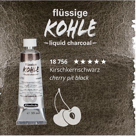 Schmincke – Liquid Charcoal, grape seed black, 15 ml, 18 755 006, for charcoal painting, charcoal drawing and underpainting, vegan(Cherry pit black)