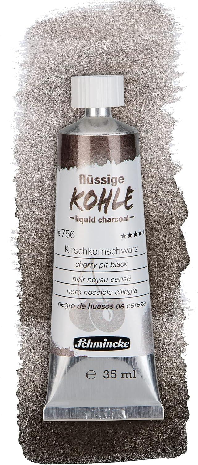 Schmincke – Liquid Charcoal, grape seed black, 15 ml, 18 755 006, for charcoal painting, charcoal drawing and underpainting, vegan(Cherry pit black)