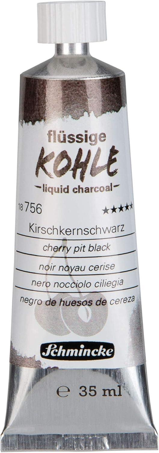 Schmincke – Liquid Charcoal, grape seed black, 15 ml, 18 755 006, for charcoal painting, charcoal drawing and underpainting, vegan(Cherry pit black)