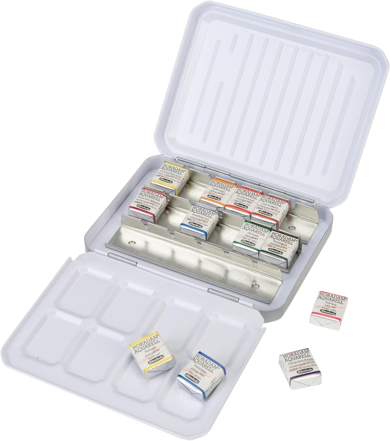Schmincke – HORADAM® AQUARELL, Floral set, 12 x 1/2 pans, 74 879 097, metal box, painting set, finest watercolors