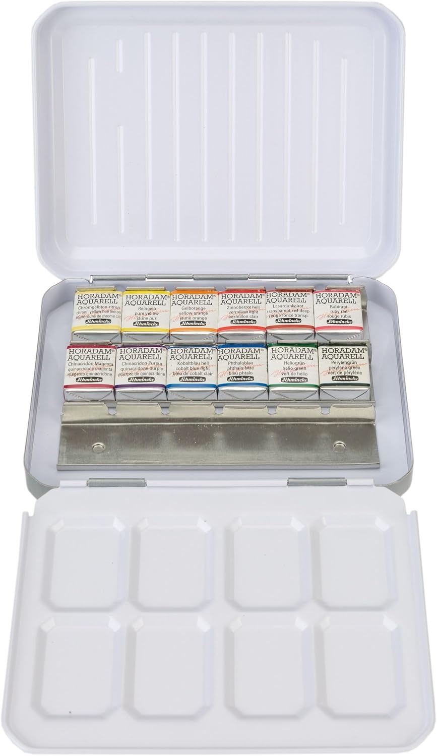 Schmincke – HORADAM® AQUARELL, Floral set, 12 x 1/2 pans, 74 879 097, metal box, painting set, finest watercolors