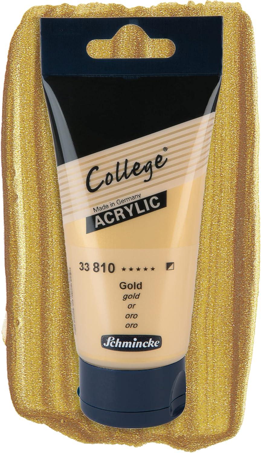 Schmincke – College® Acrylic, Gold in 75 ml tube, 33810013, Acrylic paint with artist pigments in high concentration, opaque and glazing, lightfast, silk matt