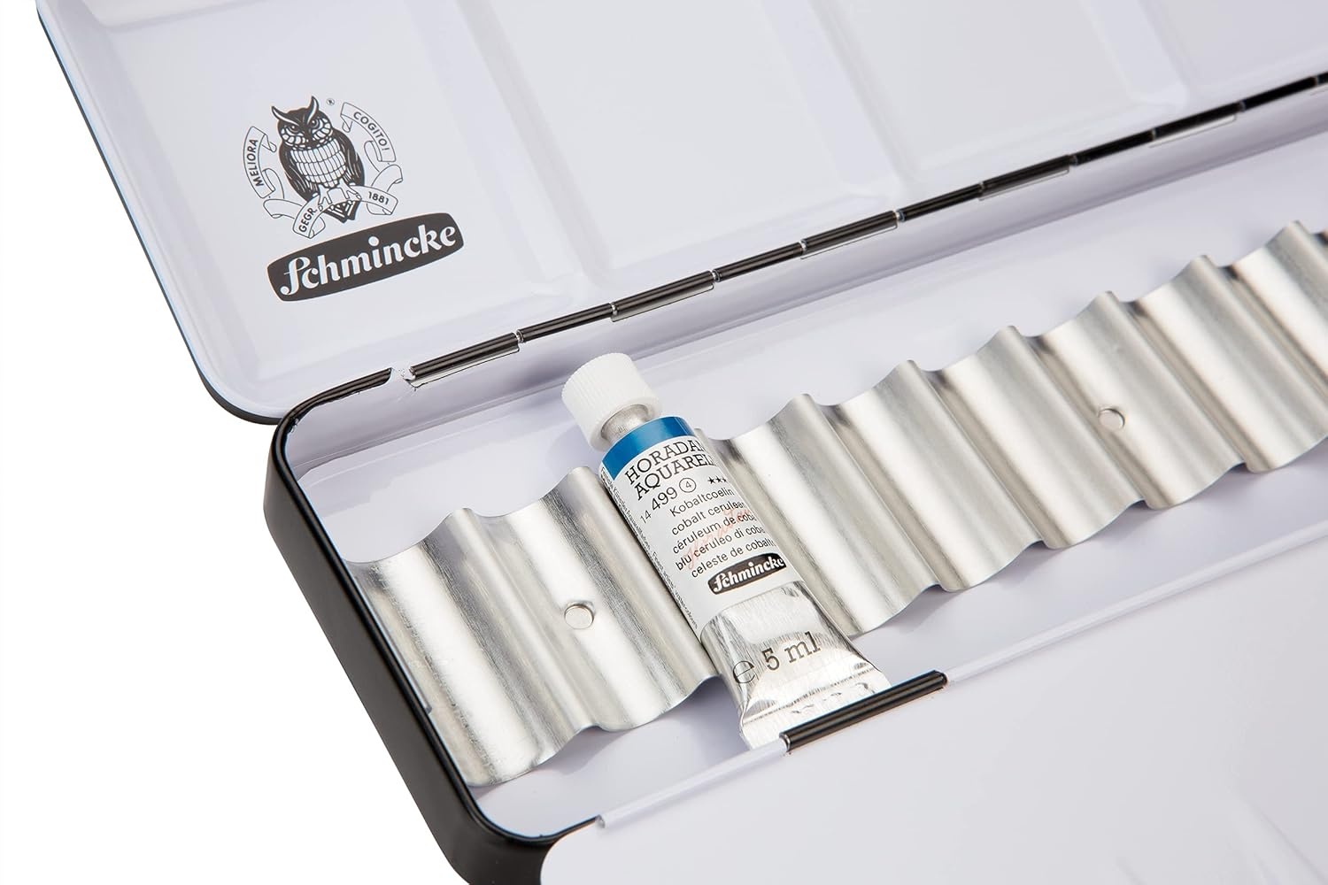 Schmincke – HORADAM AQUARELL Empty Box for 12 x 5 ml Tubes, 74 912 097, Black Metal Box with Mixing Palette, for Individual use with 12 HORADAM Tube Colors