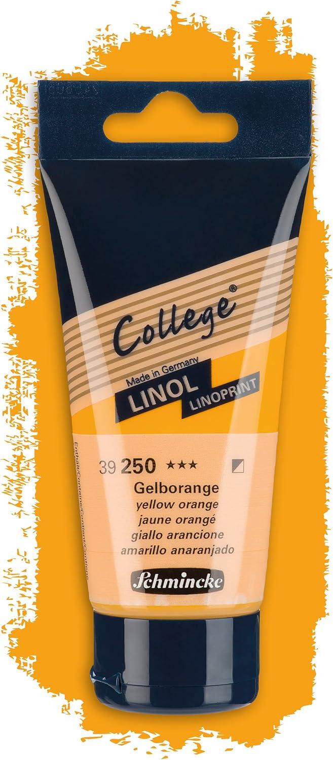 Schmincke – College Linol, artists’ lino printing inks, dark red in 75 ml tube, 39350013, low-odour water-based lino printing ink, lightfast, even print(Yellow-orange)