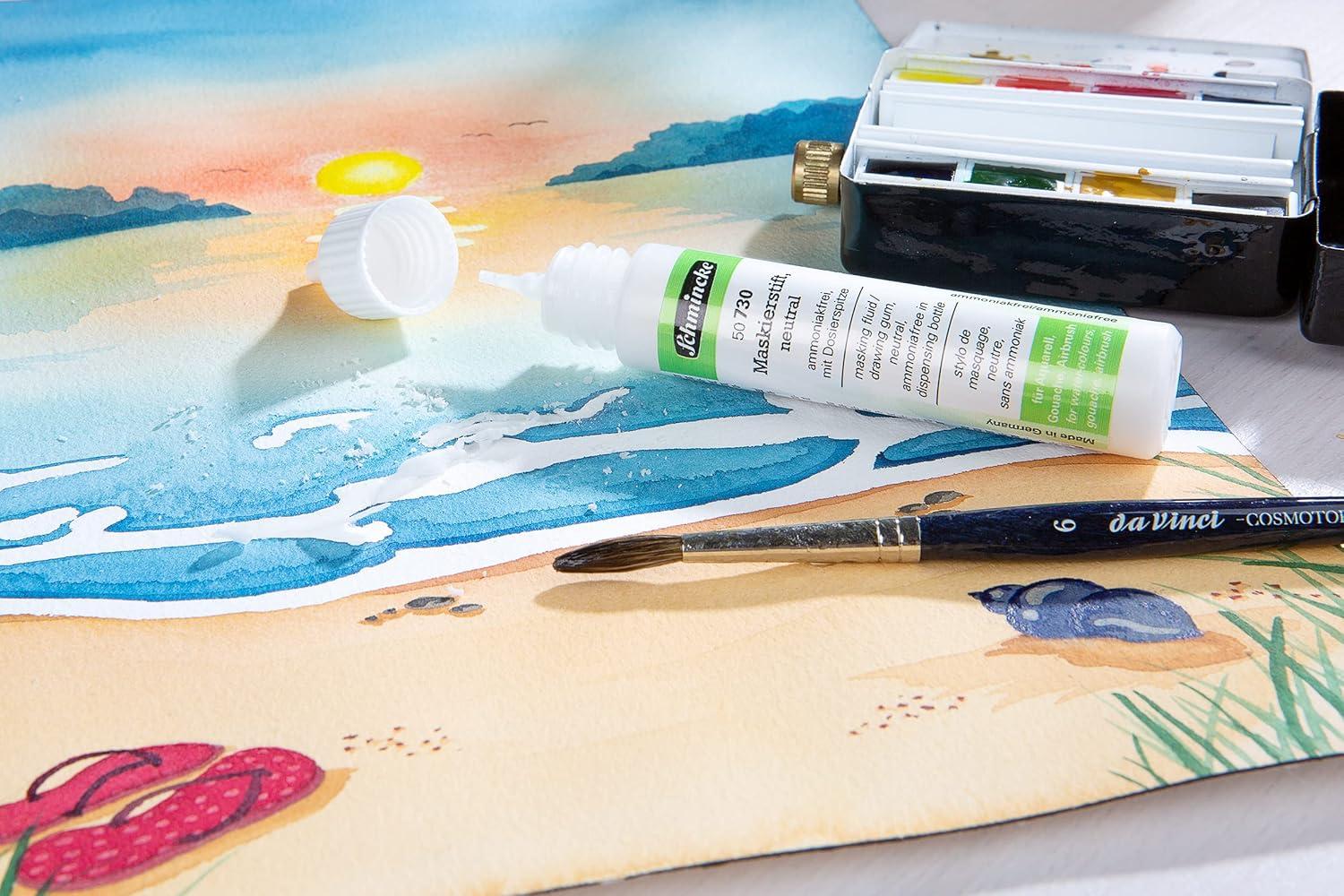 Schmincke – Masking Pen neutral, 25 ml, 50 730 005, dispensing pen, colorless masking liquid for opaque areas of paintingson watercolor paper, smooth drawing cardboard, ammonia-free(0.84 Fl Oz (Pack of 1))