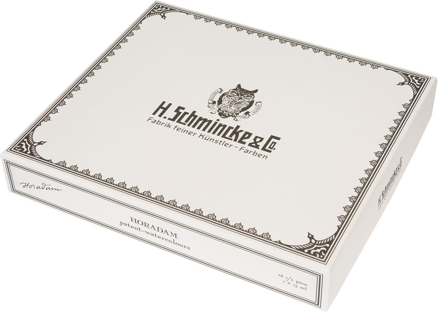 Schmincke – HORADAM® AQUARELL luxury wooden box of the RETRO Line with 19 finest watercolours, 74650097, 18 x 1/2 cups + cochineal red in 15 ml, porcelain palette, brushes(18 Count (Pack of 1))